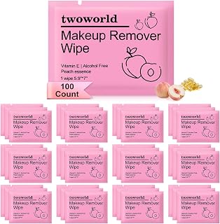 100 Makeup Remover Wipes Bulk Individually Wrapped Travel Makeup Wipes | Makeup Wipes with Vitamin E,Hypoallergenic,Alcohol-Free,Gentle for Face Cleansing Mascara Lipstick Travel Hotel(Honey Peach)