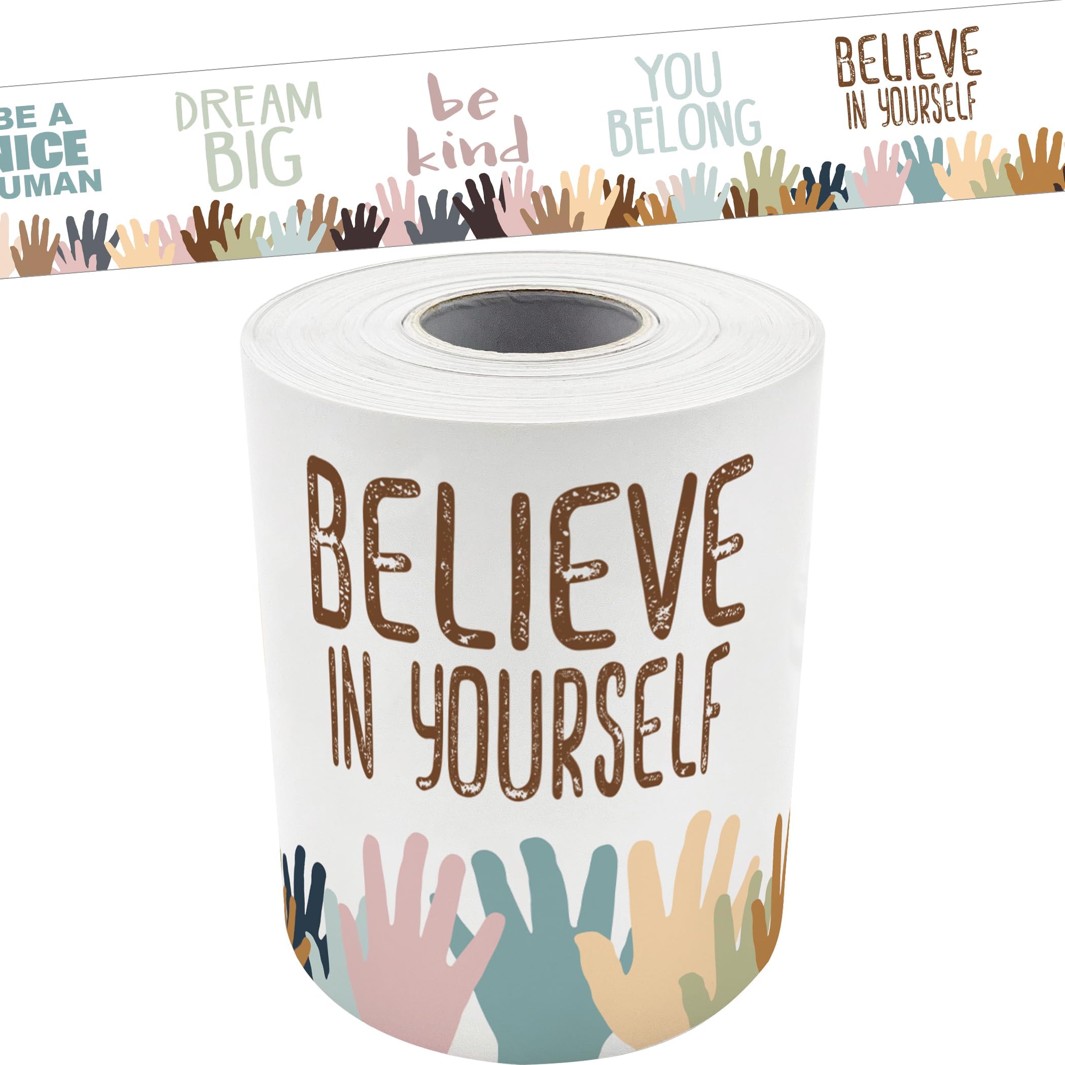 Teacher Created Resources Everyone is Welcome Helping Hands Straight Rolled Border Trim - 50ft - Decorate Bulletin Boards, Walls, Desks, Windows, Doors, Lockers, Classrooms, Homeschool & Offices