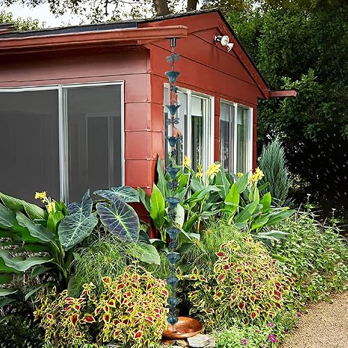 Miniatura 6 de Vindar Cadena de lluvia de libélula de hierro retro de 8.5 pies para canalones, bajantes de canalones, Uutside, color azul cielo antiguo, 10 tazas