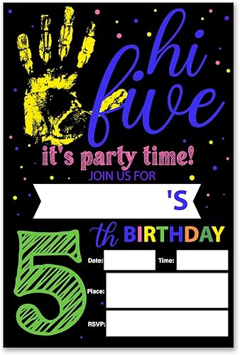 Miniatura 1 de VAHATAN Hola Cinco Invitaciones para fiesta de 5 cumpleaños, 20 paquetes de invitaciones de cumpleaños de 5 años con sobres, coloridas tarjetas de