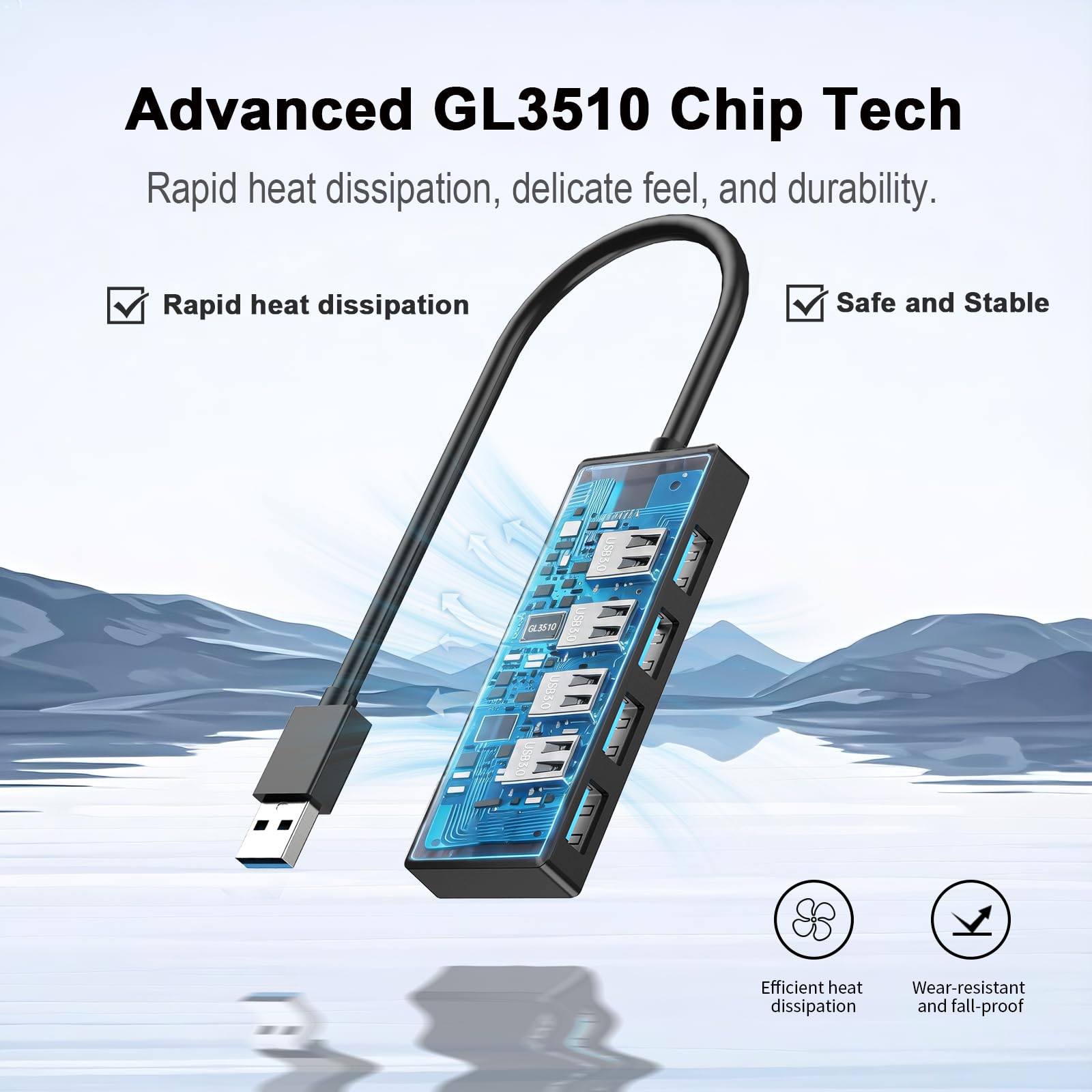 Hub USB 3.0, splitter multiplo USB A a 4 porte, estensione Plug and Play per laptop/PC/desktop, mouse, tastiera, unità flash, disco U, stampante, Xbox, HDD e altro – 0,8 m (non un