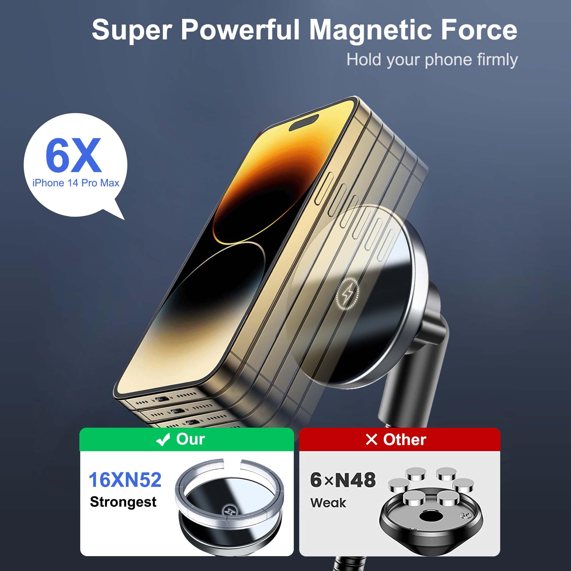 Mag-Safe - Cargador de coche inalámbrico de 15 W para iPhone, cargador de teléfono para encendedor de cigarrillos con doble puerto PD&QC3.0 de carga rápida para iPhone 16, 15 Pro Plus, Max 14, 13, 12