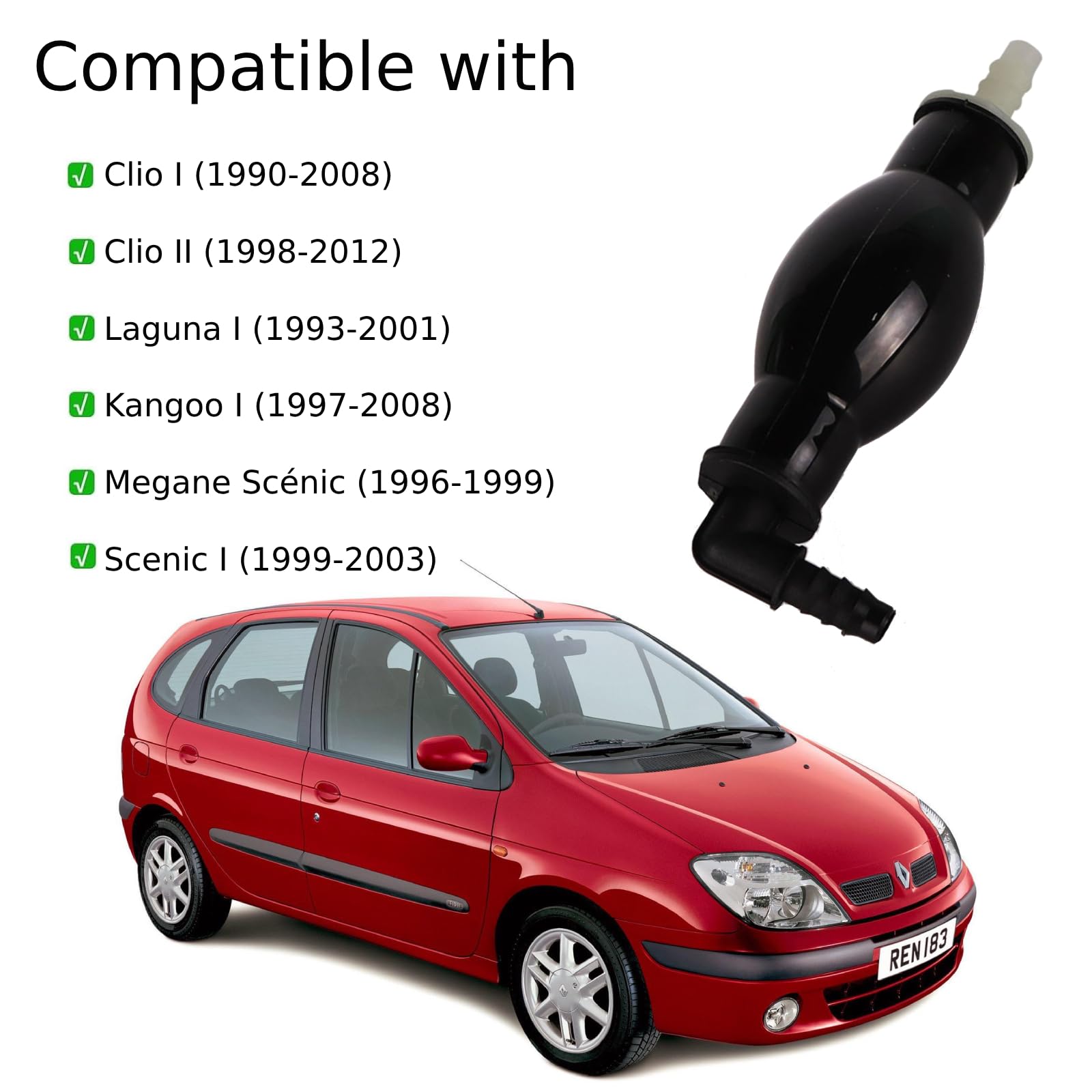 Twowinds - Bomba Cebado Compatible con Renault Clio I, Clio II (1998-2012), Laguna I (1993-2001), Kangoo I (1997-2008), Scenic I (1999-2003), Diesel 1,5 y 1,9 DCI - Pera Succión Manual Combustible