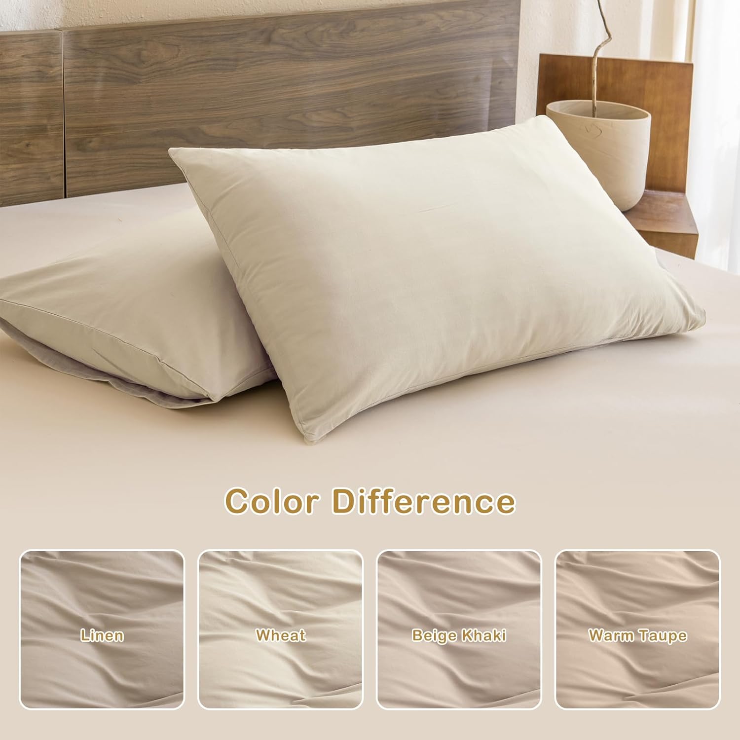 Sanracie Queen Size Comforter Set, Washed Cotton Linen Feel Bedding Comforter Sets 3 Pieces(1 Solid Wheat Colored Comforter +2 Pillowcases) Soft Lightweight Aesthetic Bedding Sets Queen All Season