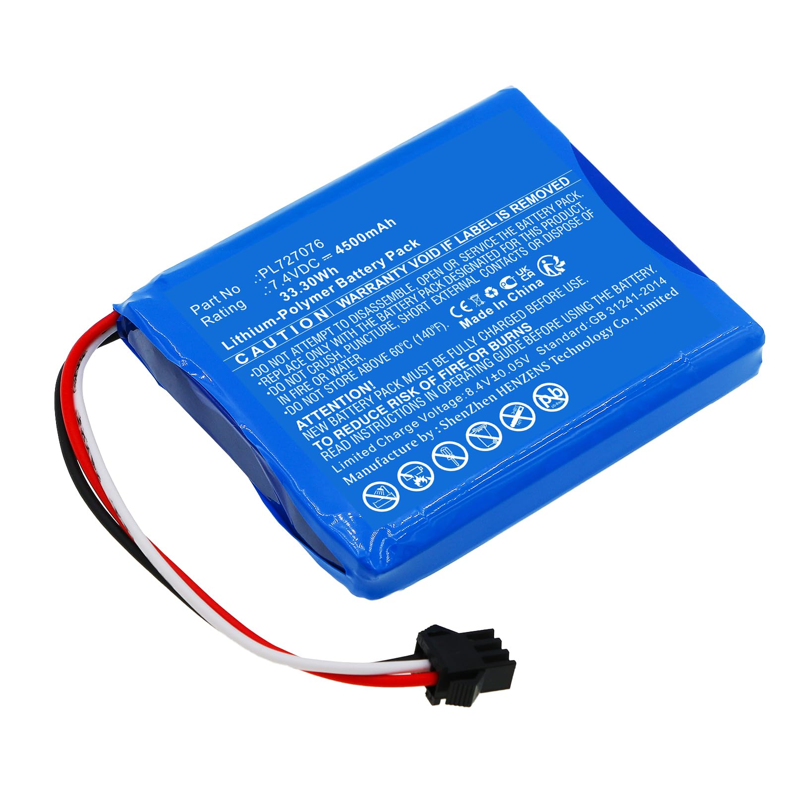 Synergy DigitalEquipment Battery, Compatible with Hantek DSO-1202S Equipment, (Li-Pol, 7.4V, 4500mAh) Ultra High Capacity, Replacement for Hantek PL727076 Battery