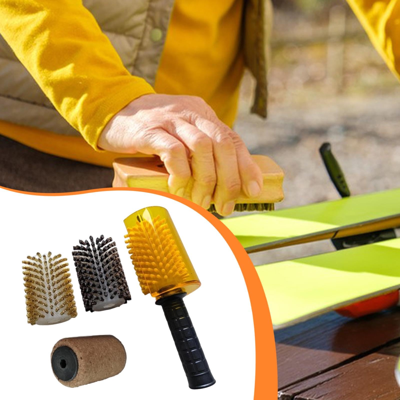 perfk Kit de cepillos para Cera de esquí, Nailon, latón, Crin de Caballo, Corcho, Mantenimiento de Snowboard, Limpieza, Cepillo rotatorio eléctrico,