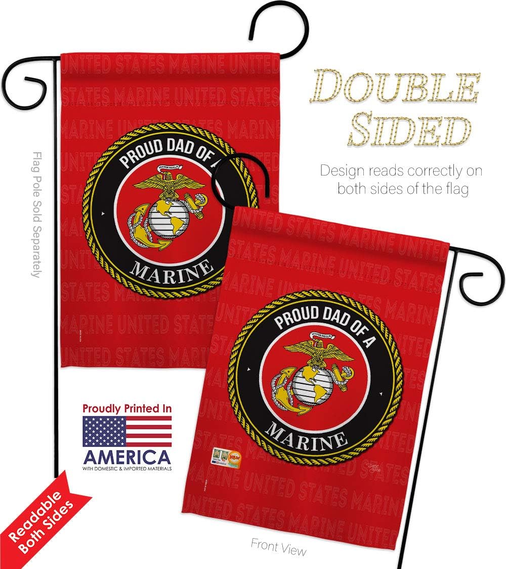 Proud Dad Marines Garden Flag Set Wall Holder Armed Forces Marine Corps USMC Semper Fi United State American Military Veteran Retire Official Small Gift Yard House Banner Double-Sided 13 X 18.5
