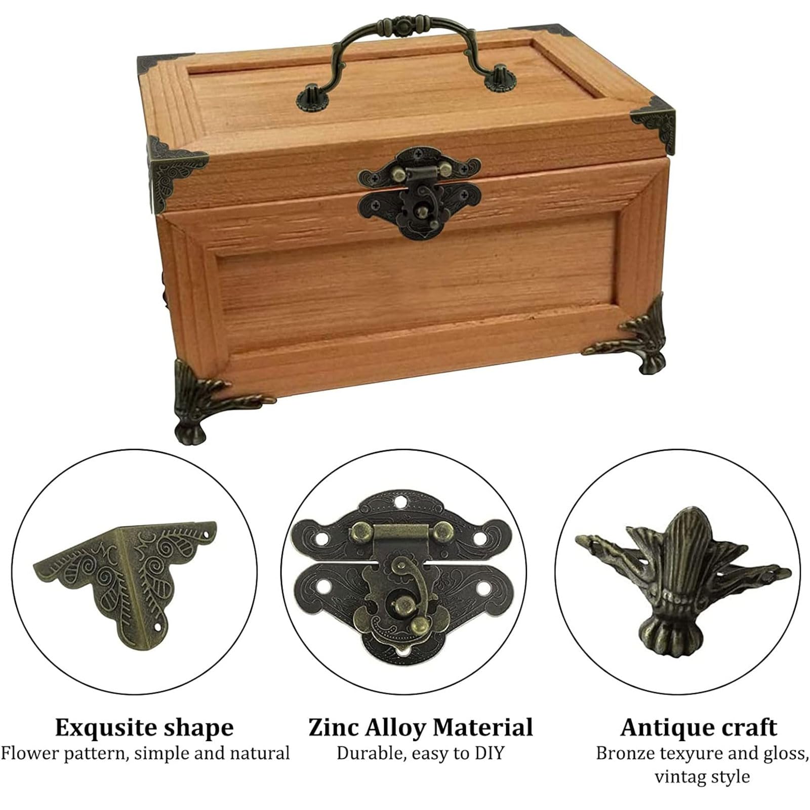 MOROBOR Jewelry Box Antique Lock Latch Hasp Hinges Handle Box Corner Protectors Kit for DIY Jewelry Box Bronze 2 Sets 24Pcs - Image 3