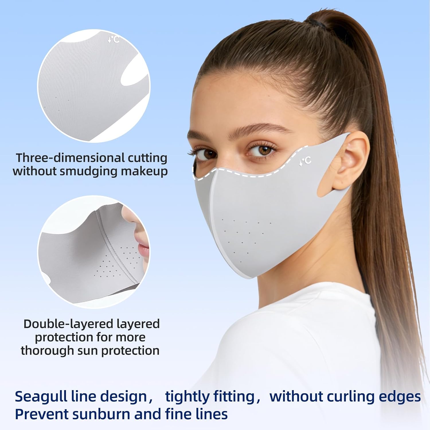UV Face Mask,Ice Silk Sun Mask,Washable Reusable Cooling Breathable Face Cover for Outdoor Sports, Grey