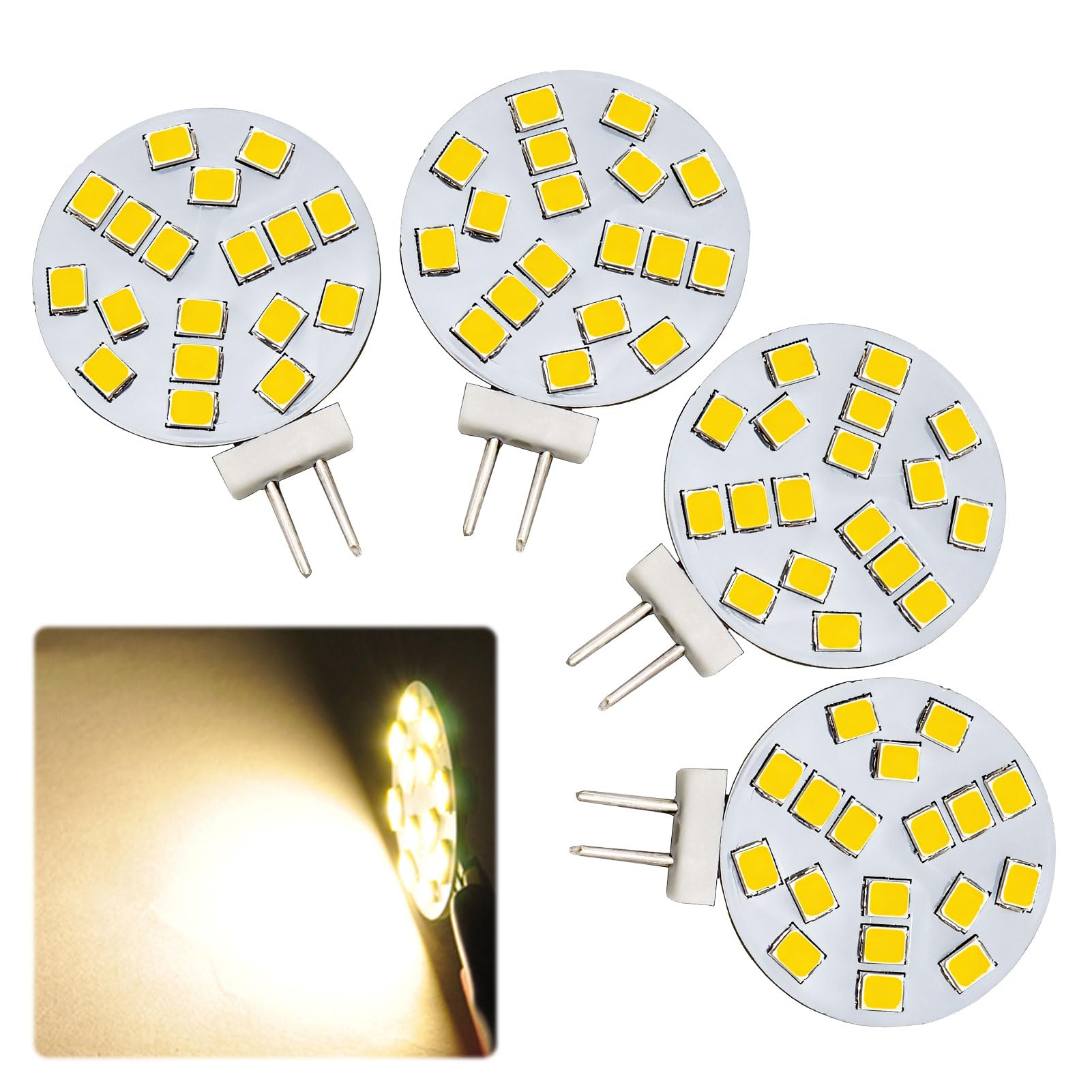 Nretluo G4 LED Bulbs, G4 Bi-Pin Base, 2W 4000K 12V Warm White Non-Dimmable 120° Beam Angel 260 LM LED Bulb Warm White, Recessed Lighting, Track Lighting, Non-Dimmable, 4-Pack [Energy Class E]