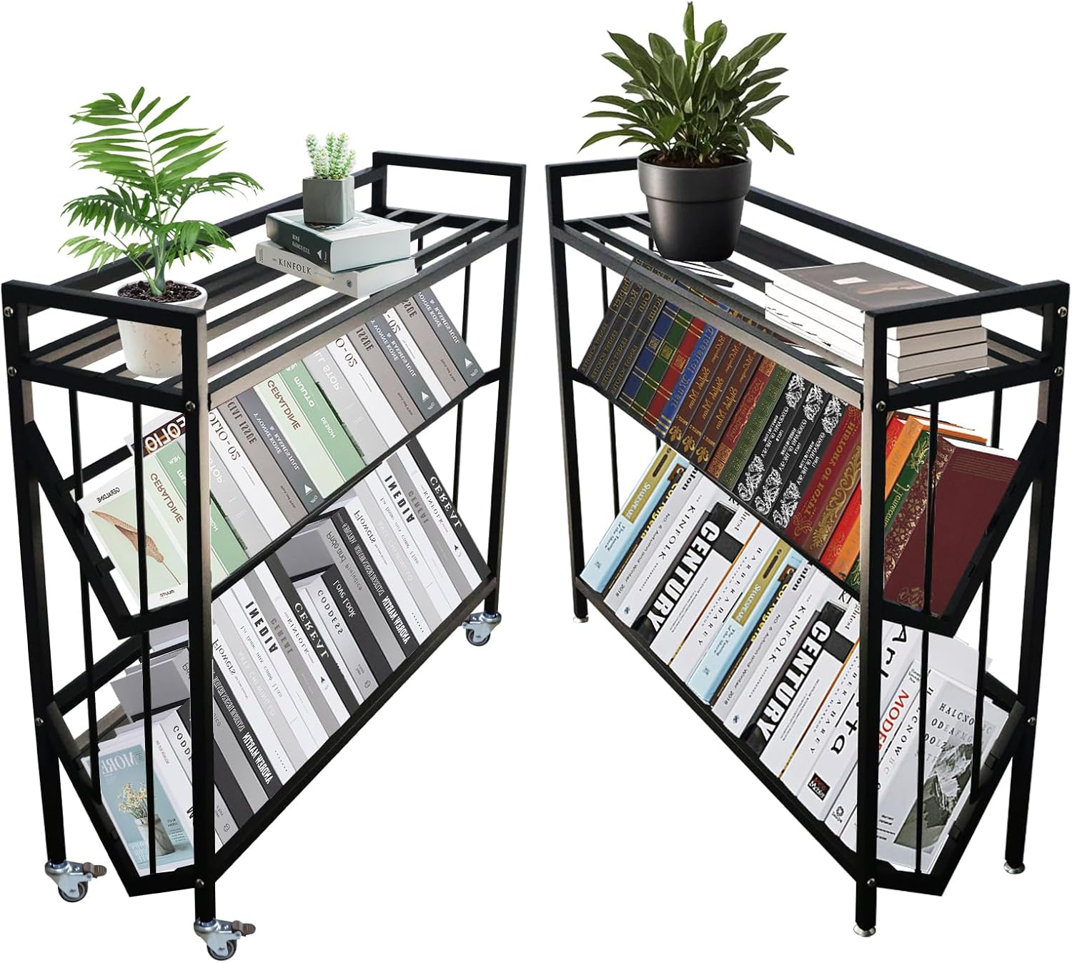 Mobile Book Cart, Rolling Library Cart with Shelves (Black, 3-Tier) Black 3-Tier