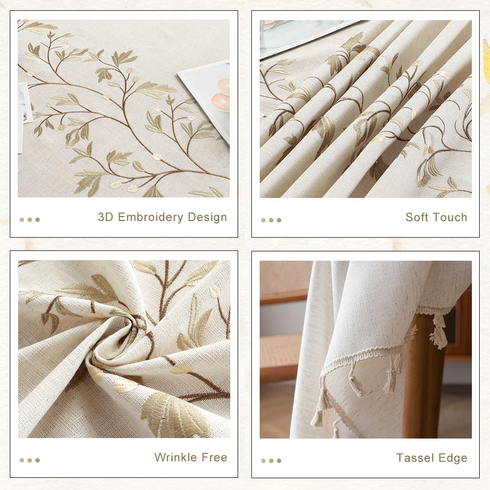 SUCHDECO Beige Tafelkleed Rechthoekig Vlekbestendig Katoen en Linnen Wasbaar met Kwastjes Waterafstotend Tafelkleden voor Keuken, Eettafel, 140 x 240 cm