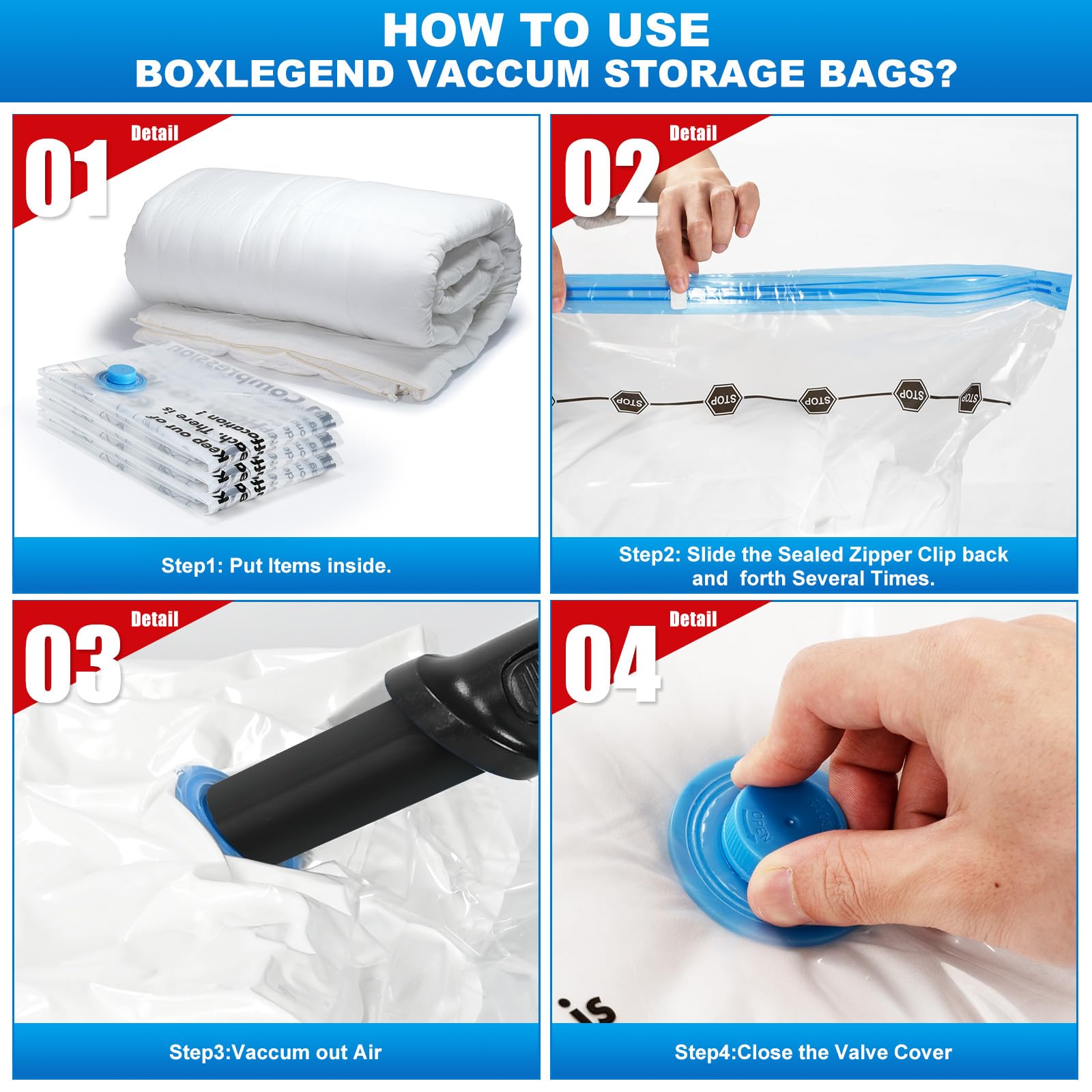 BoxLegend Sacchi Sottovuoto Sacchetti Sottovuoto per Vestiti 15 Pezzi Sacchetto Salvaspazio Sacchetto Compresso e Sigillato Buste Sottovuoto per Biancheria da Letto Cuscini Piumone Coperte Lenzuola