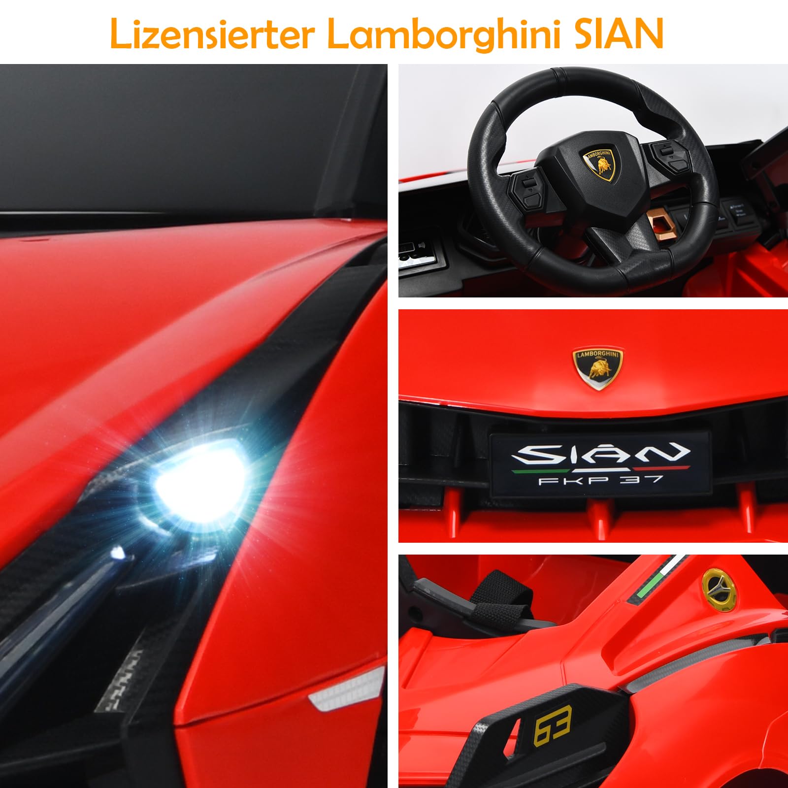 GOPLUS Samochód elektryczny dla dzieci Lamborghini, samochód dziecięcy z pilotem zdalnego sterowania, pojazd dziecięcy, Bluetooth USB, z klaksonem i muzyką, 3-5 km/h, możliwość jazdy do przodu i do