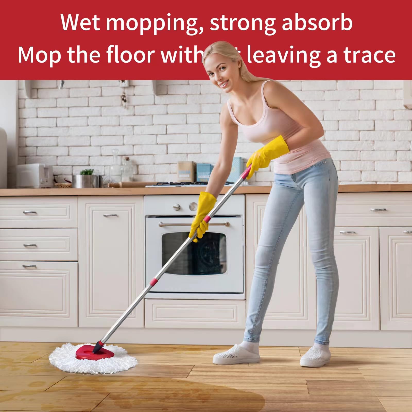 Spin Mop Replace Head Base, Handle Compatible with O Cedar EasyWring Microfiber Spin Mop,6 Mop Refills Replacement Heads, 30-58" Mop Handle and 1 Mop Base Combo Set (White,1-Tank System)484609067949772802