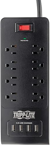 Miniatura 3 de Tripp Lite Protector de sobretensiones para oficina en casa con carga USB, 8 tomacorrientes protector de sobretensiones, 4 puertos USB, cable de 6
