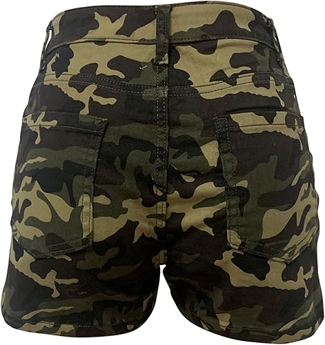 Miniatura 5 de Pantalones cortos cargo de camuflaje para mujer, cintura alta, pantalones cortos de fatiga militar, pantalones cortos de mezclilla de camuflaje de
