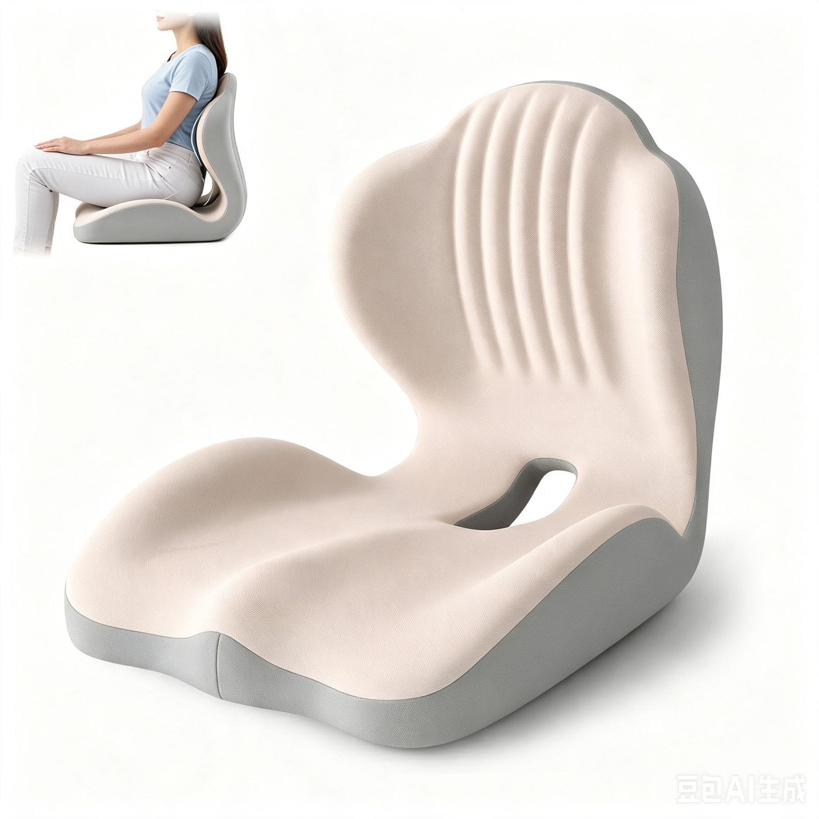 AHSBND Seat Cushion Memory Foam: Back Support Office Chair Sciatica Lumbar Support Pillow Coccyx Cushion for Tailbone Pain Gaming Car Dining (Beige)