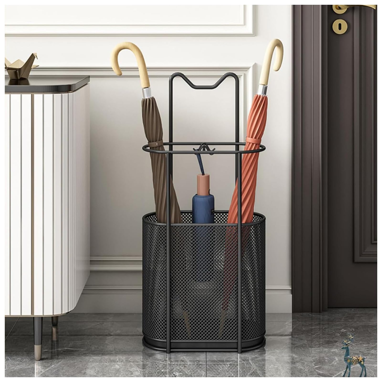 SaryEdge Umbrella Stand Holder with Drip Tray Home Organizer Space Saving Rack for Hallway Porch Office and Door Entrances Black Color,Black,Black