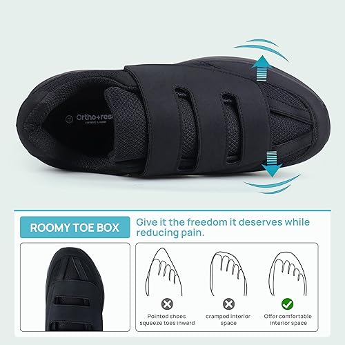 Miniatura 4 de Ortho+rest Zapatos para caminar diabéticos para hombre, zapatos hinchados con cierre ajustable