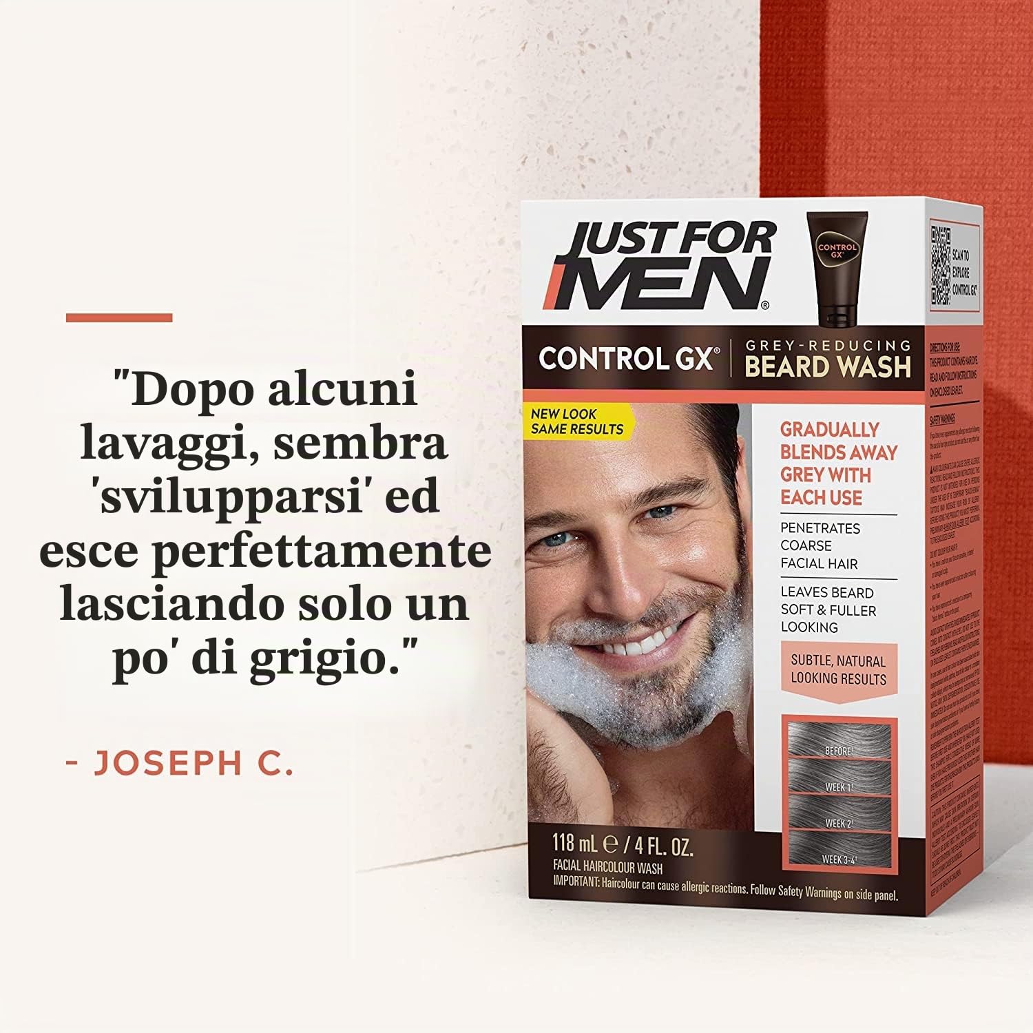 Just for Men Control GX - Shampoo riducente per barba grigia per risultati discreti e naturali, tutte le tonalità 118 ml x 3 unità - Pack Promoo