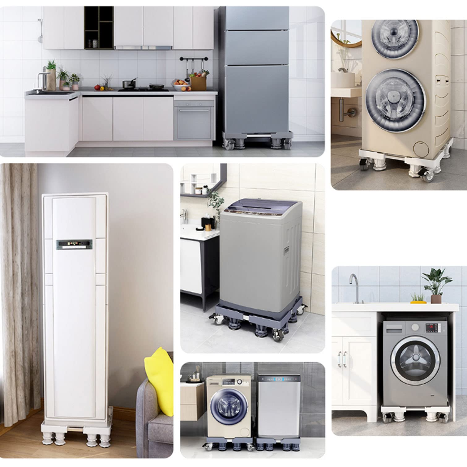 Soporte de Base Ajustable Multifuncional Lavadora con Ruedas,Alfombrilla Antivibración,Patas Antivibracion para Lavadora Secadora Refrigerador,Carga 350kg
