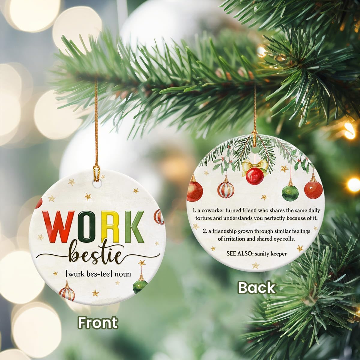 2025 Work Bestie Christmas Ornament - Definition Coworker Ornaments, Friendship Gifts for Colleagues, Work Friend, Bestie Worker, Best Friends - Double Sided Ceramic Christmas Ornaments Keepsake - Image 3