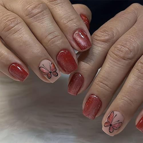 Miniatura 201 de 24 uñas postizas cuadradas medianas con punta francesa a presión, pegamento brillante en las uñas, uñas postizas de cobertura completa con diamantes