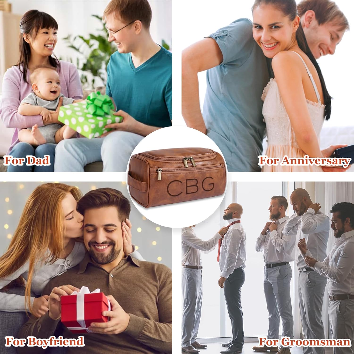 Personalized PU Leather Toiletry Bag for Men, Custom Engraved Travel Dopp Kit Bag, Customized Name Initials Gift for Groomsmen, Best Man, Father's Day, Wedding, Birthday, Husband, Grandpa - Image 7