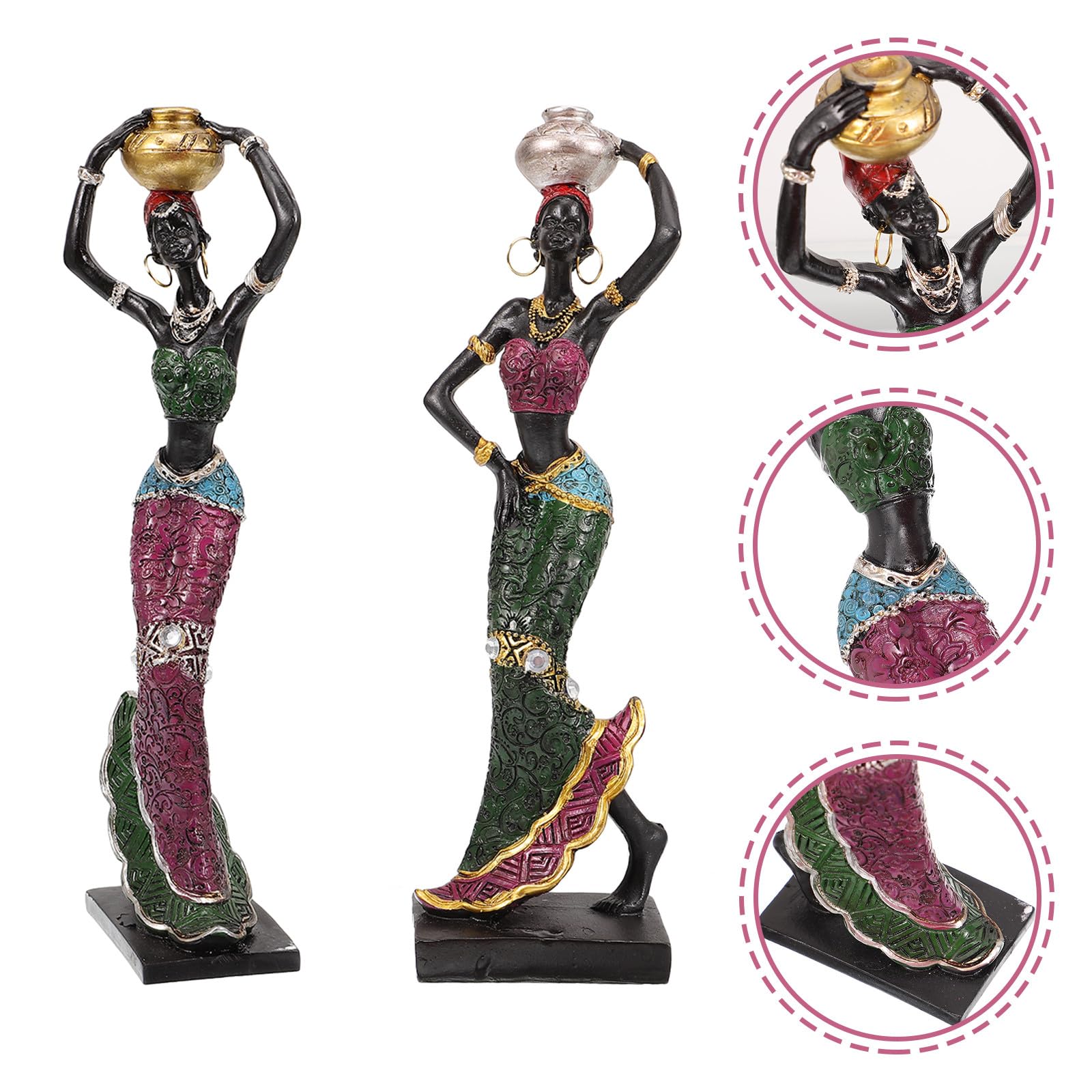Lurrose Statues Africaines en Résine Lot de 2 Femmes Tribales Ornements Créatifs pour Décoration de Table et Intérieur Couleur Aléatoire
