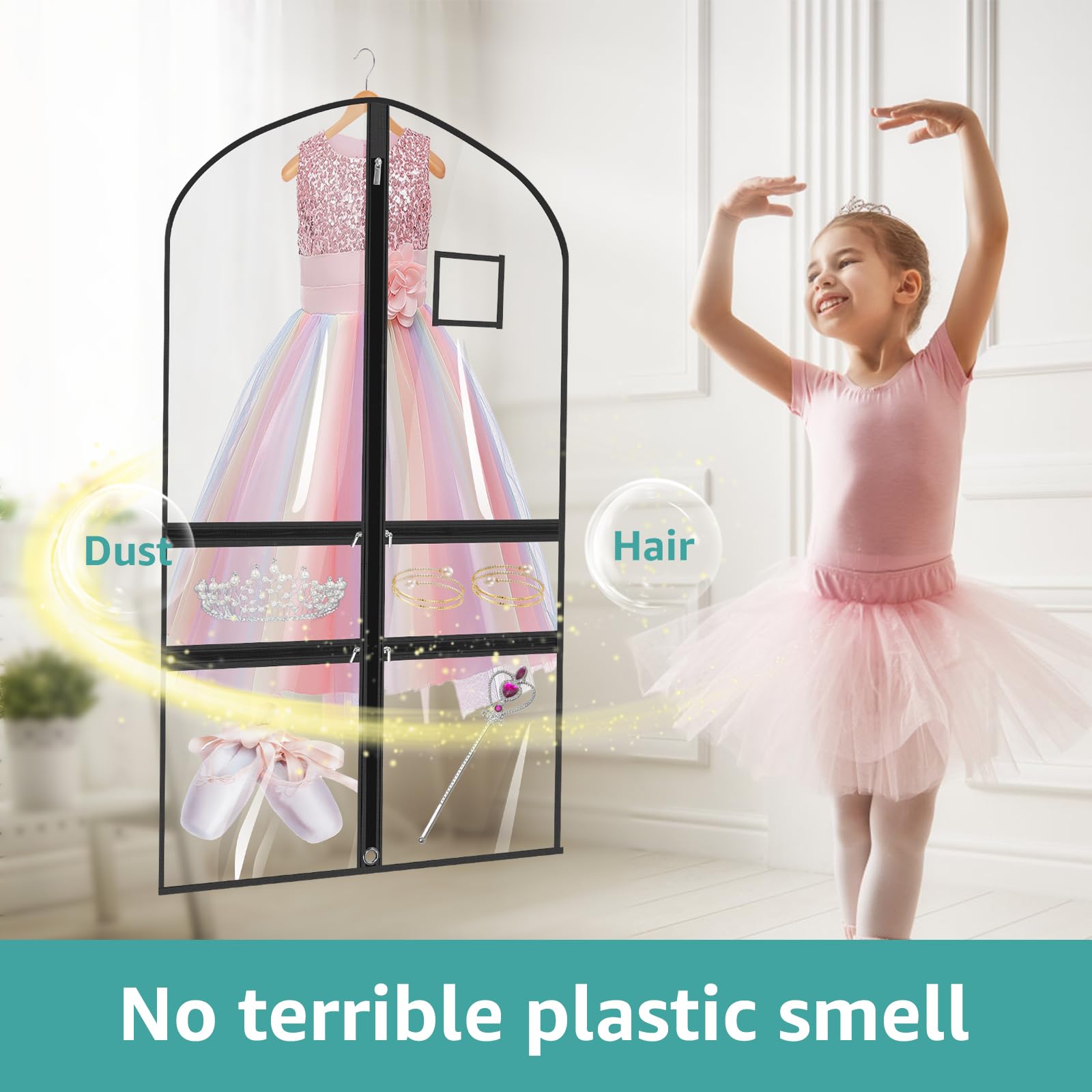 Saco para ropa de 100 x 56 cm de PVC y tela no tejida, resistente al polvo y al agua, con compartimentos y compartimento para placa de nombre, funda transparente para trajes, vestidos, abrigos