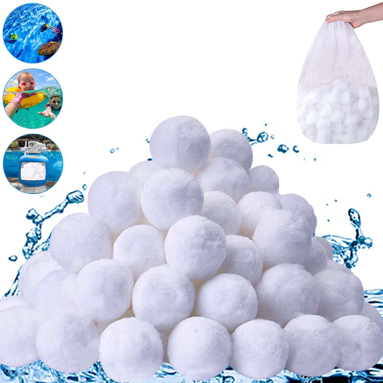 SETHVILL 3.1 lbs Pool Filter Balls for Sand Filter, Eco-Friendly Reusable Pool Fiber Filter Balls Replace Pool Filter Sand, Pool Filter Media Balls for Swimming Pool (Equals 100 lbs Pool Filter Sand)
