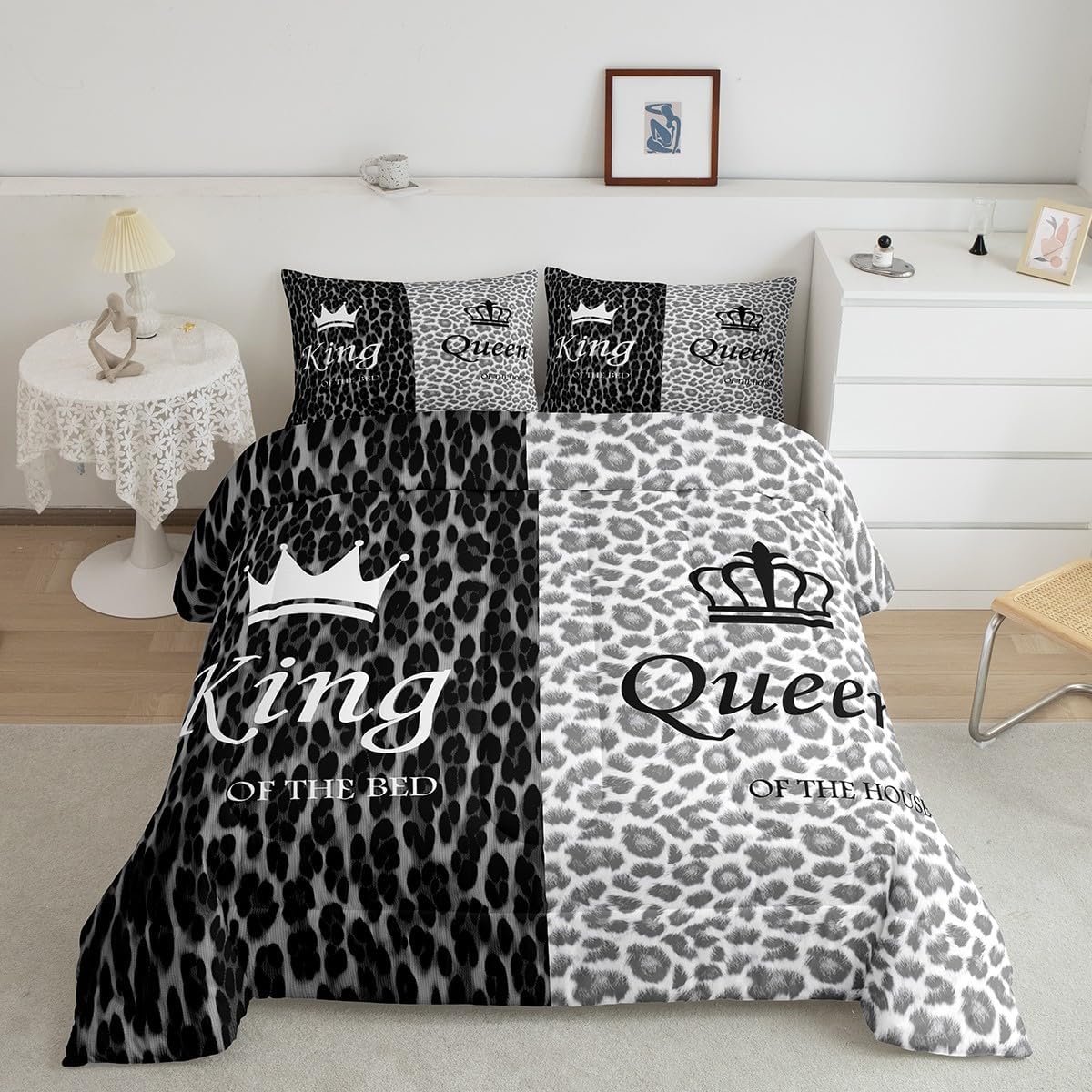 jejeloiu Leopard Print Comforter Set Eiffel Tower Comforter for Kids Teens Paris Glitter Bedding Set Cheetah Safari Brown Black White Duvet Set Room Decor Bedroom Quilt Set King Size