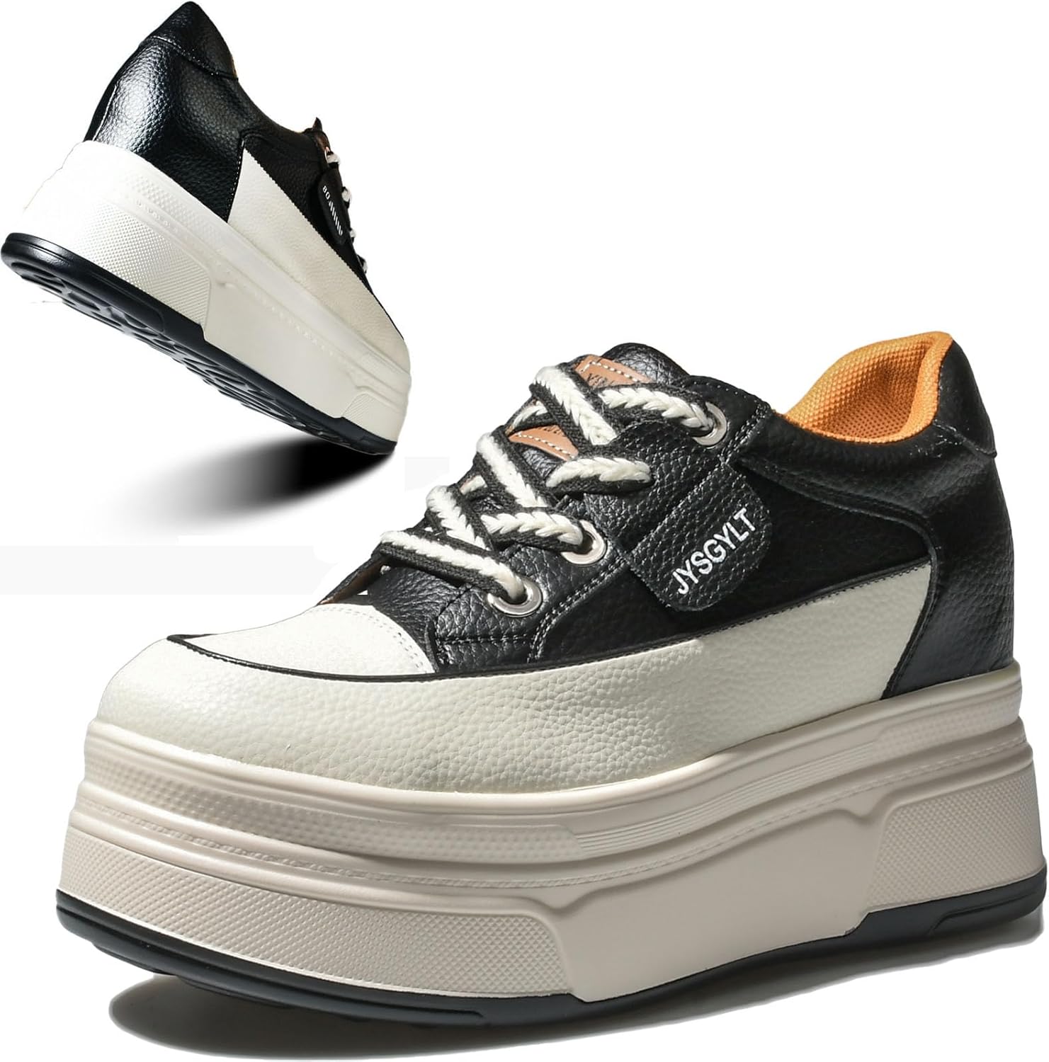 Platform Sneakers For Women - (3 inch-3.5 inch )6cm Heel & 3cm Inner Lift, Comfortable Cushioned Arch Support, Non-Slip Casual Walking Shoes, Microfiber Leather Platform Shoes White Black Red Yellow