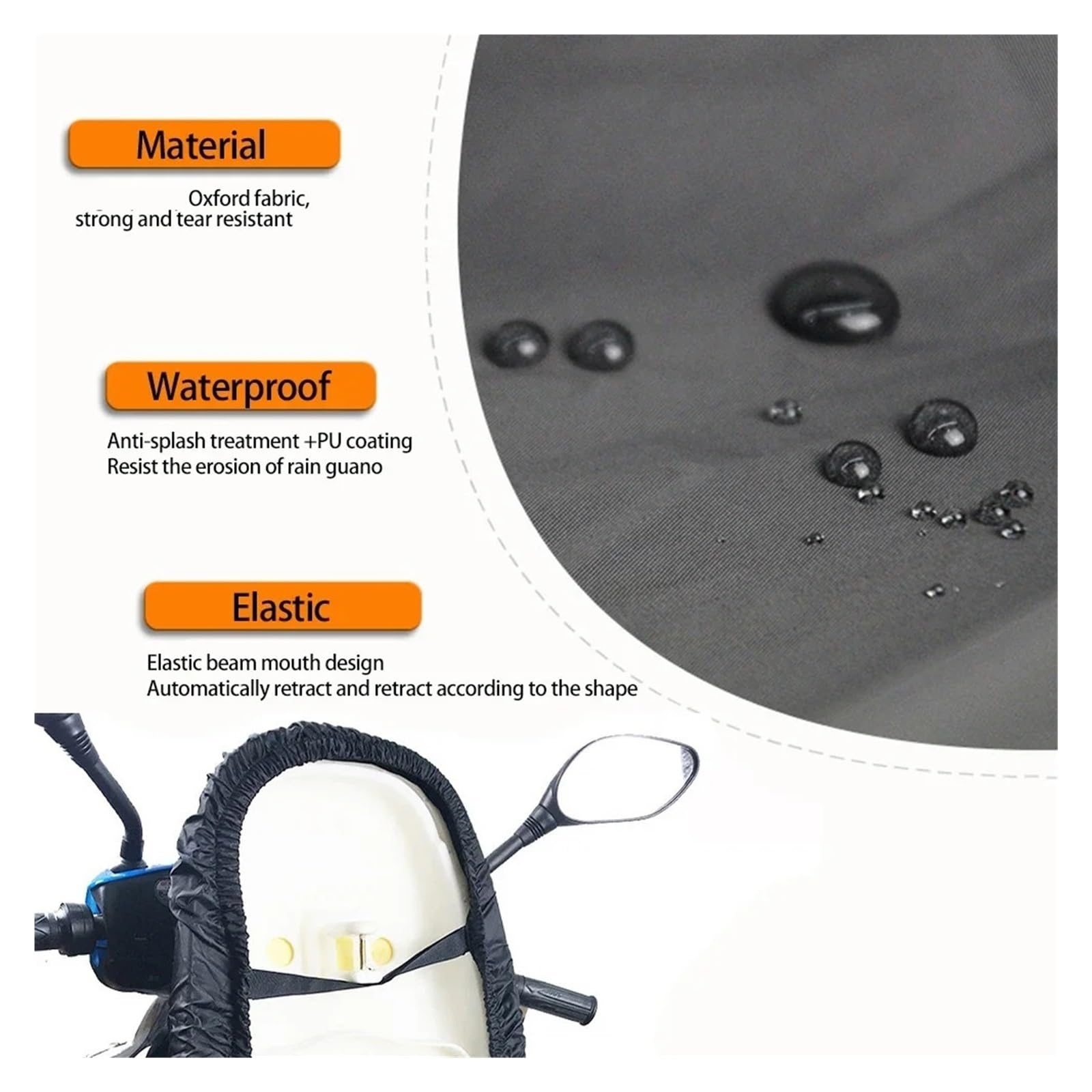 coprisedile per moto Per Moto per coprisella Coprisella impermeabile Antipolvere Protezione solare UV Nero 210D(XL)