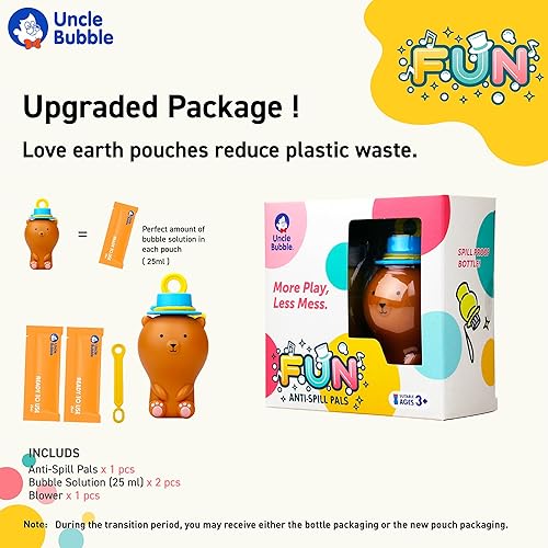 Miniatura 2 de UNCLE BUBBLE Divertidos amigos antiderrames, más juego, menos desorden  Resistente a derrames  Incluye oso encantador, solución de burbujas y 2