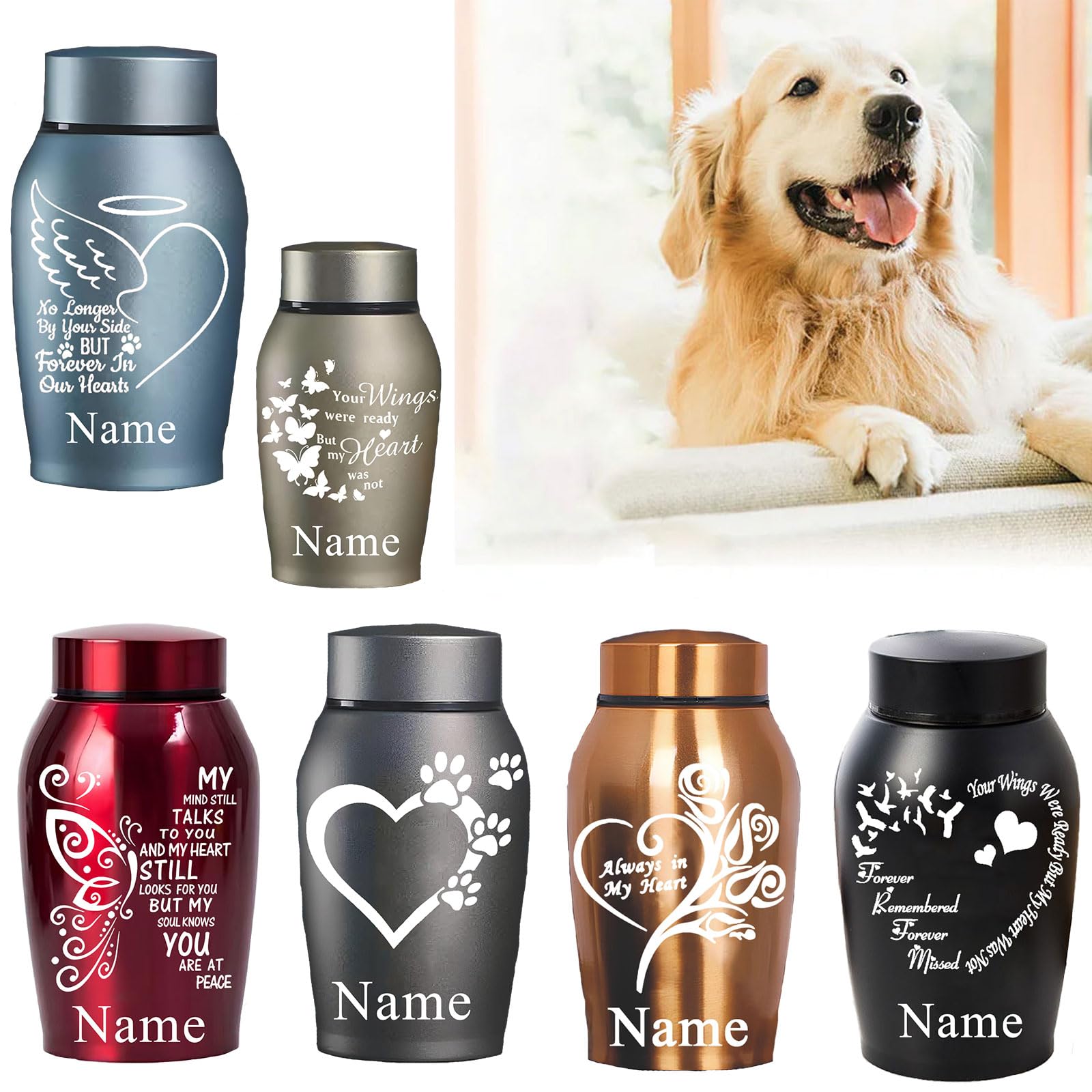 Cczuiml Style 2 Personalized Pet Memorial Urns For Dog Or Cat Ashes,Wooden Pet Memorial Urns,Aluminium Mini Urns,Loss Pet Memorial Remembrance Gift,Photo Box Pet Cremation Urn