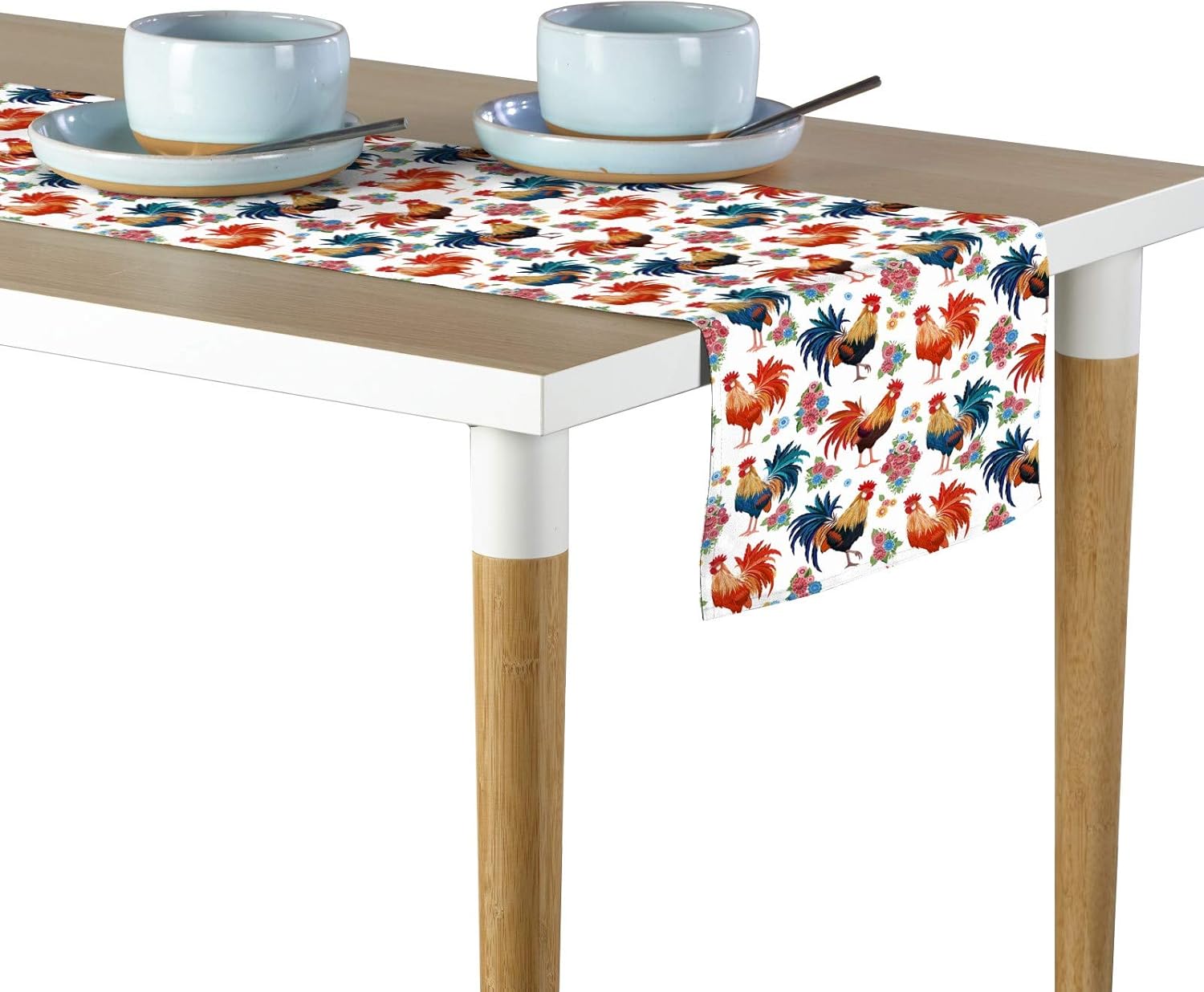 Table Runner, 100% Milliken Polyester, Machine Washable, 12x72, Rise & Shine Roosters