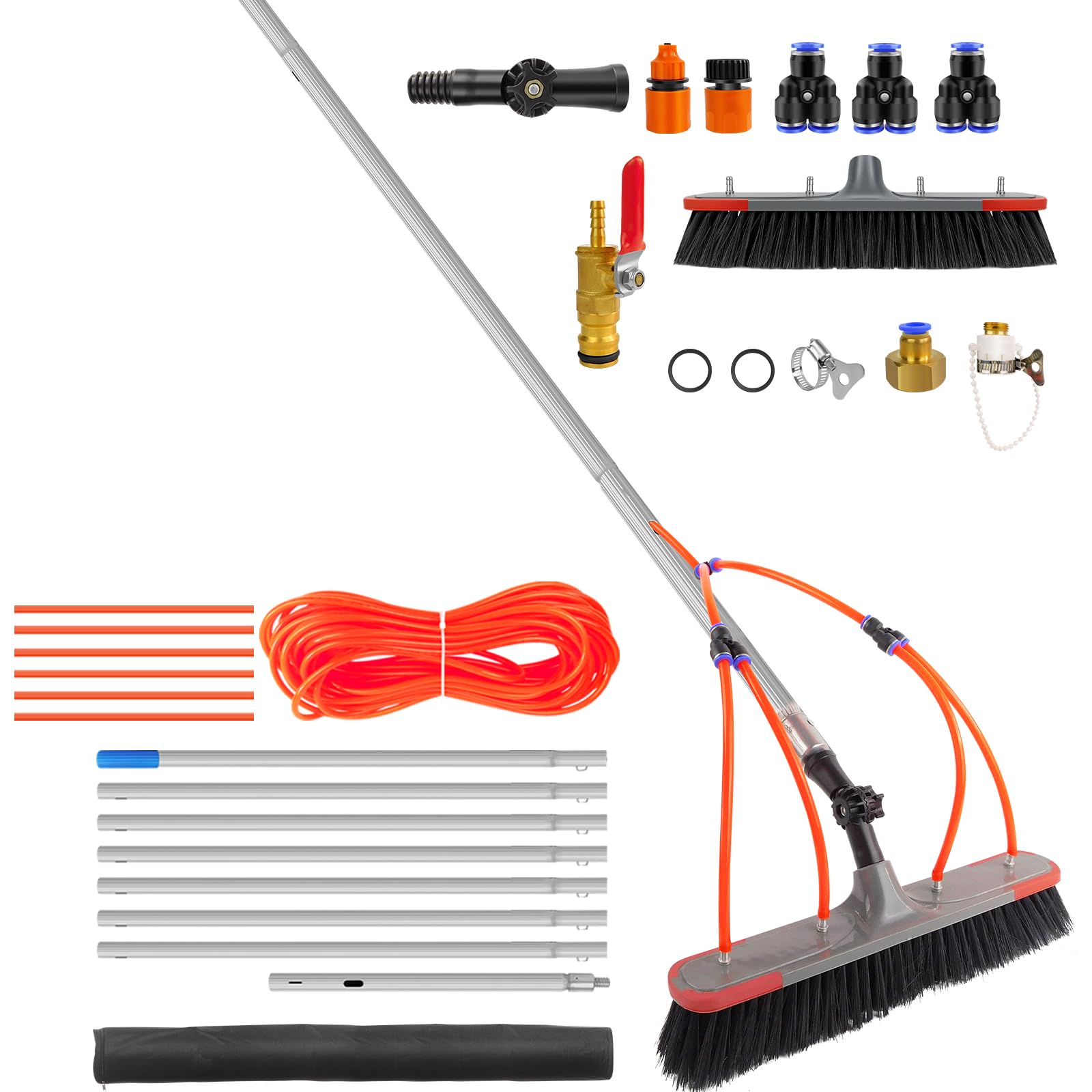 Teleskop WaschbüRste, Stangen Mit Wasserzufuhr Aus Aluminium, 35cm BüRste Mit Einstellbarem Winkel, Leicht für Hof, Wand, Wintergarten, Dach, AutowaschbüRste