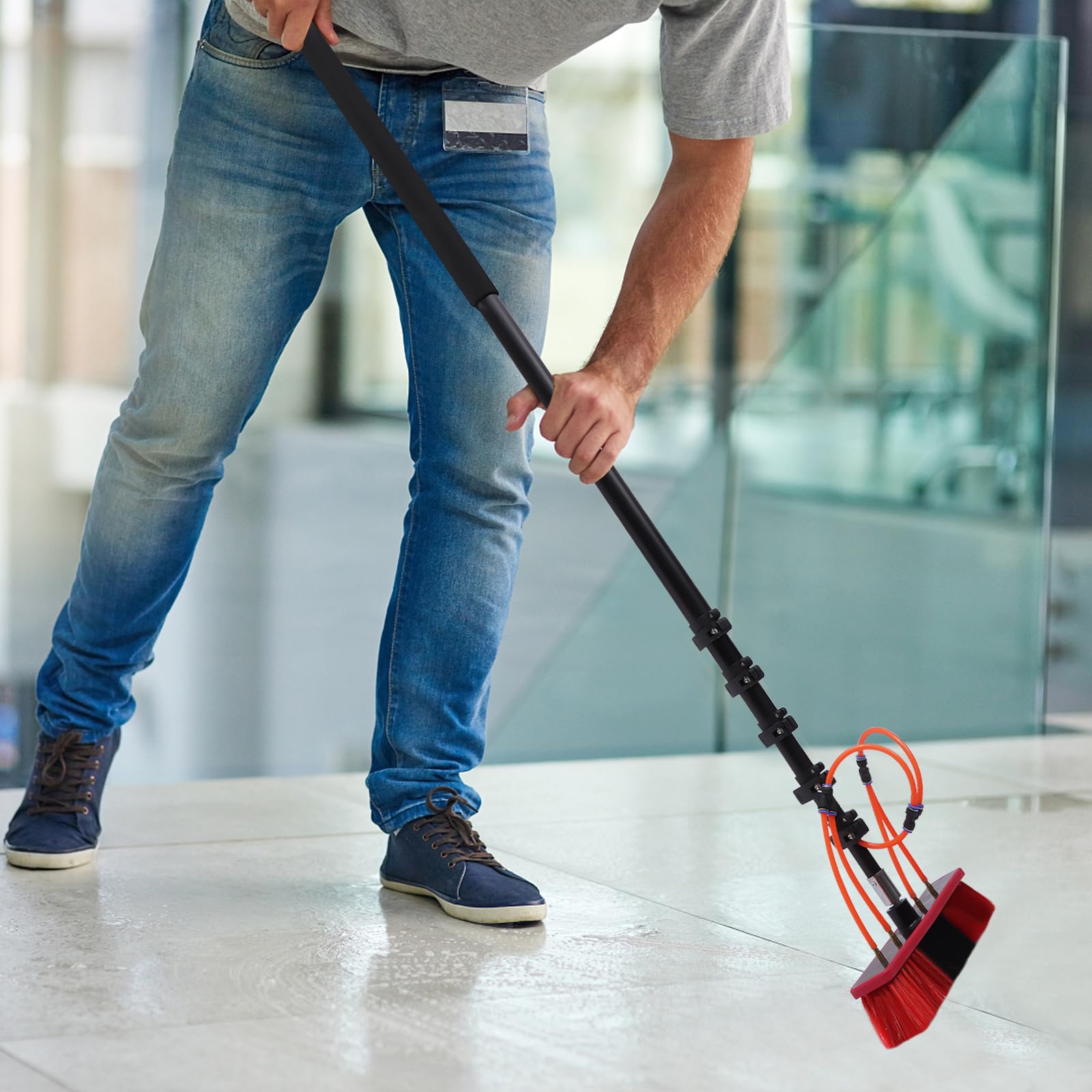 Reach Solar Panel Cleaning Brush & Pole Water Fed Pole Kit, 24ft Length Stretchable Solar Panel Cleaning Brush Kit Car Glass Washing Equipment Tool Outdoor Window Cleaner w/Hose (20ft)