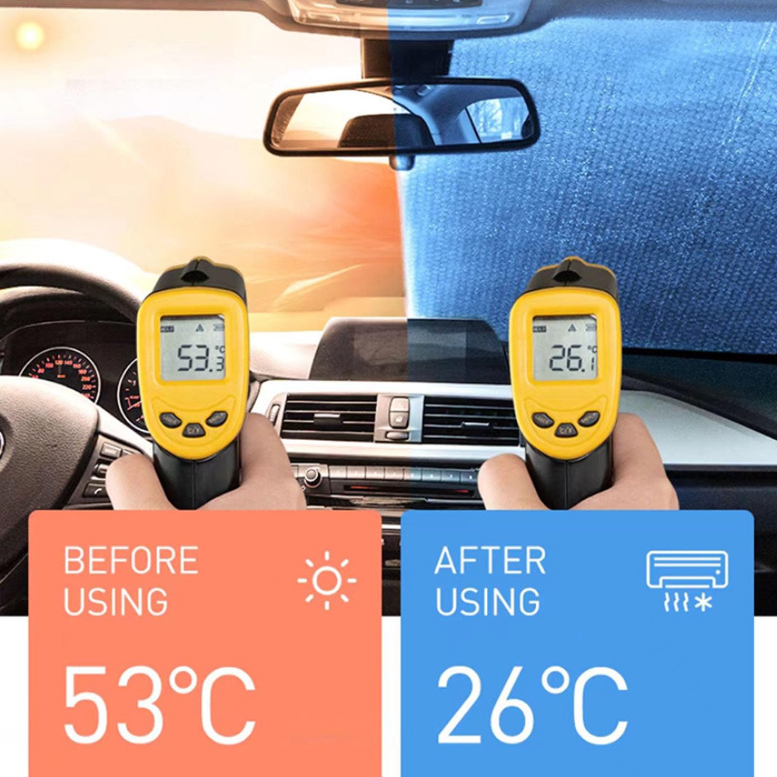 HEYCE Parasole Per Parabrezza, Parasole Parabrezza Auto Anteriore, Massima Protezione Dai Raggi UV E Dal Sole Pieghevole E Portabile Per Smart Forfour Fortwo 453 451 450