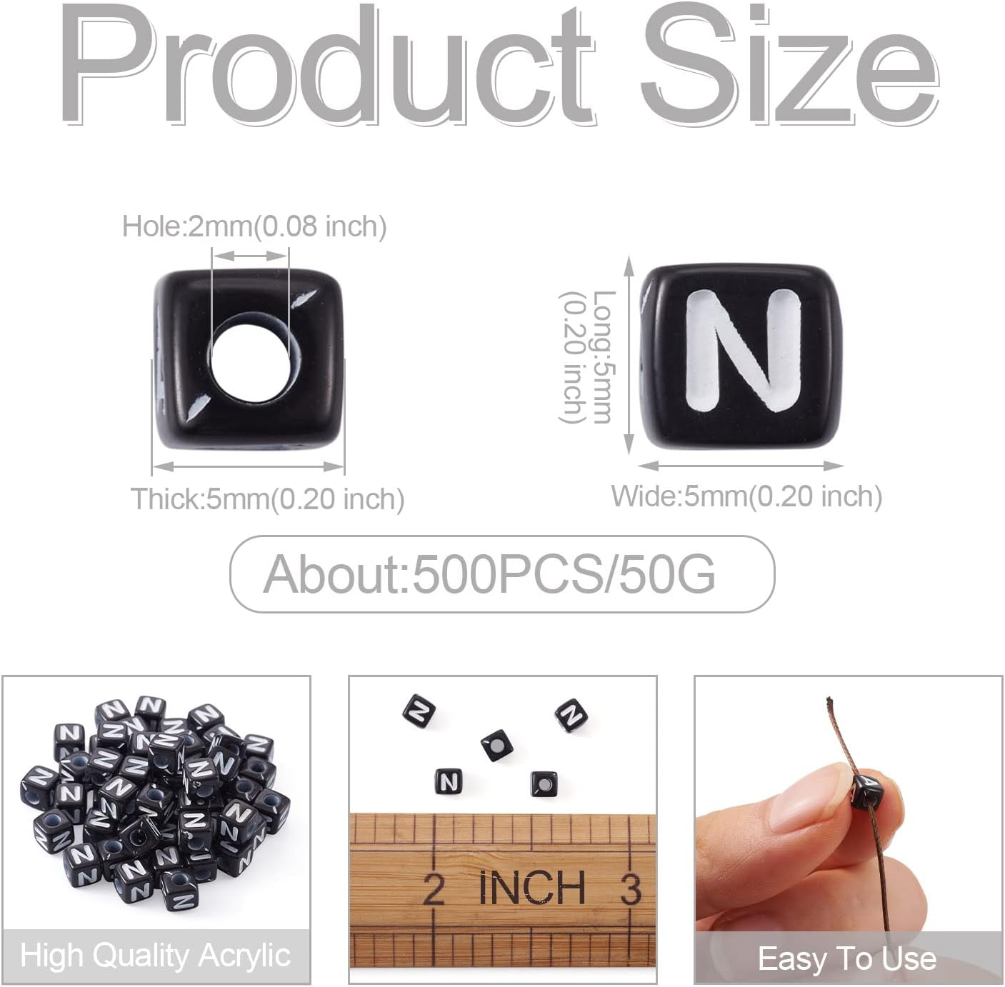 FASHEWELRY 500Pcs Acrylic Cube Letter Beads 5x5x5mm Black Square Letter N Alphabet Beads for DIY Bracelet Necklace Jewelry Making - Image 7