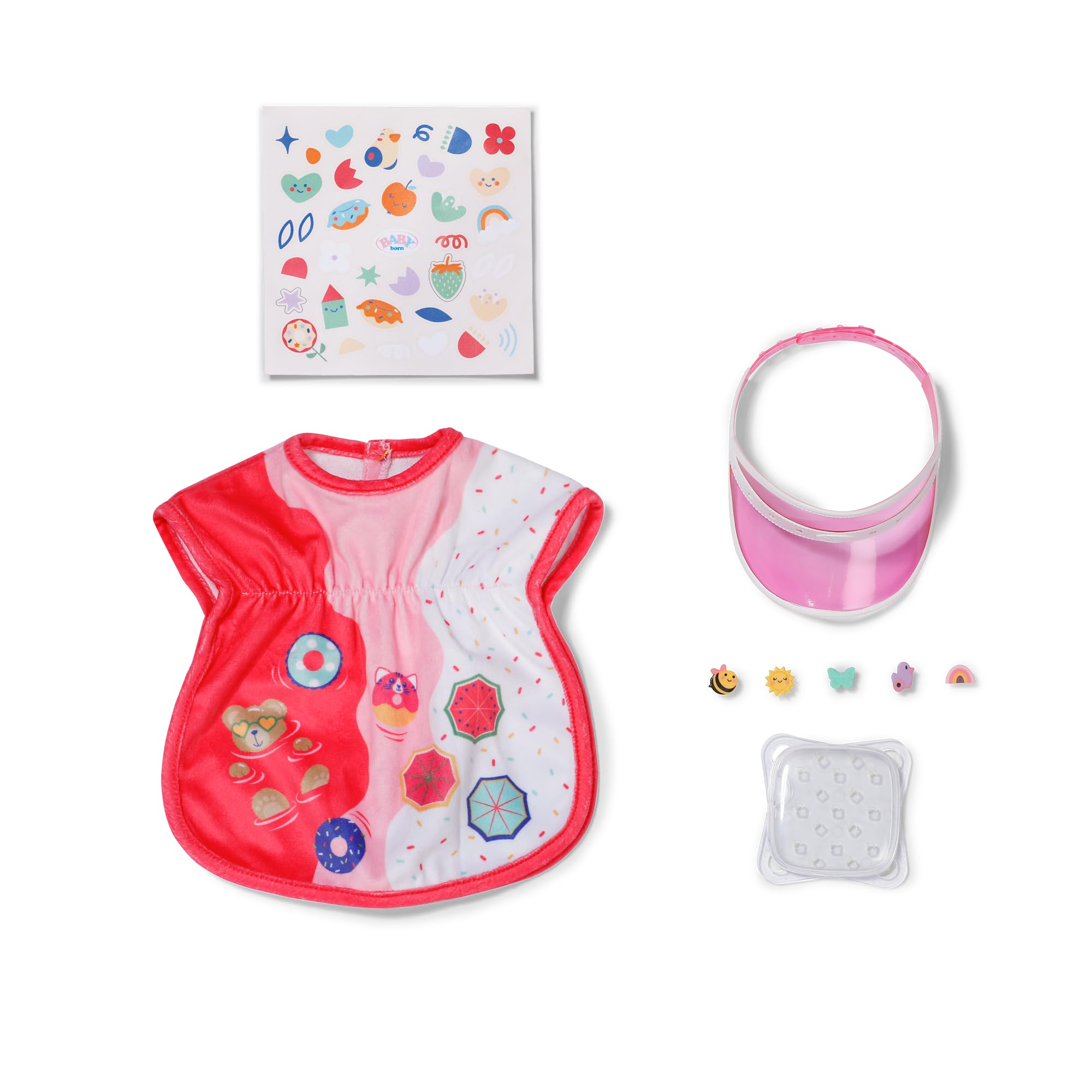 Baby Born Strój plażowy z tuniką plażową i wizjerem przeciwsłonecznym z pinami dla lalek 36 cm i 43 cm