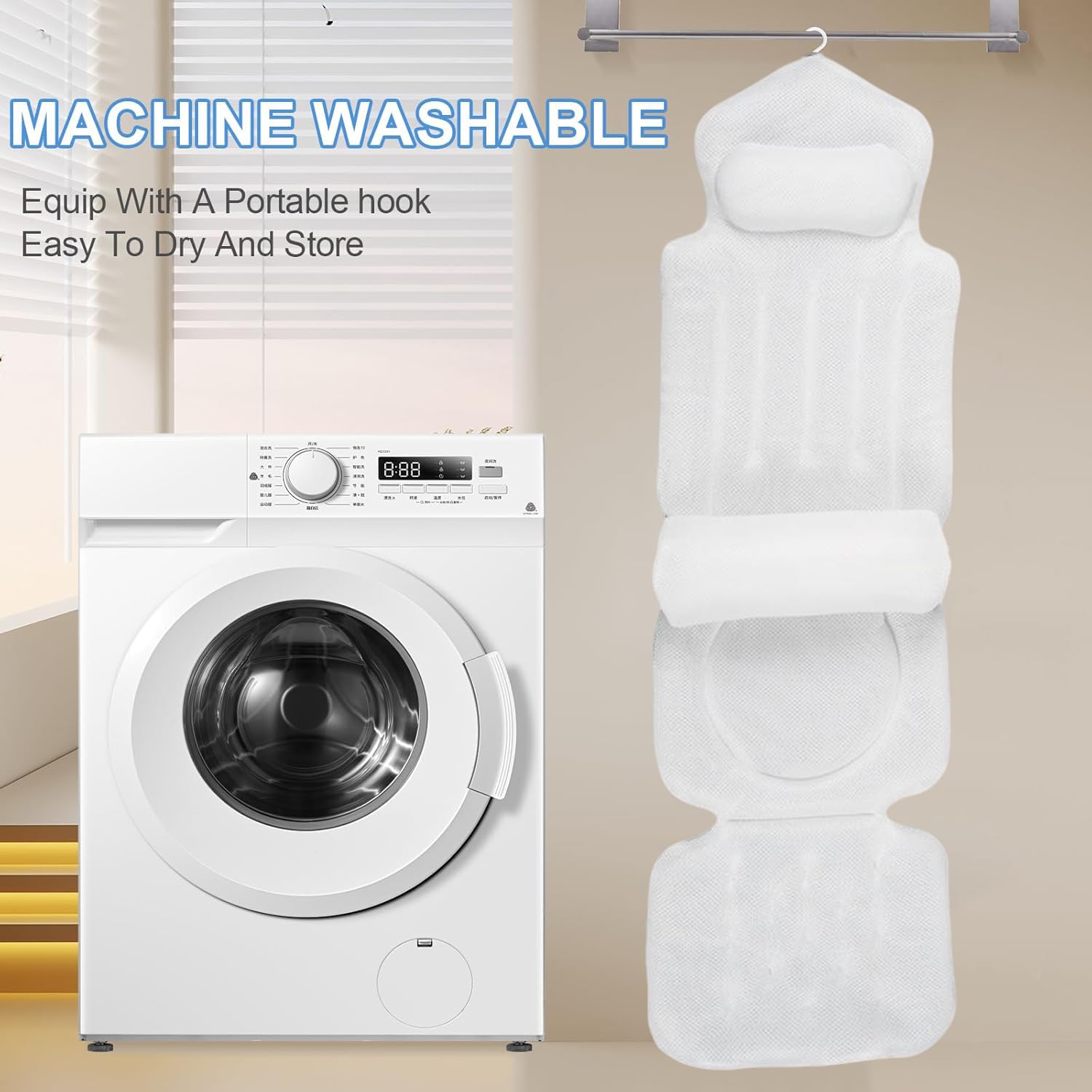 Coussin de Bain Complet,avec Soutien Lombaire Amovible et Sac à Linge,Confort Détente Spa Accessories Parfait pour l'immersion dans la Baignoire(Blanc)