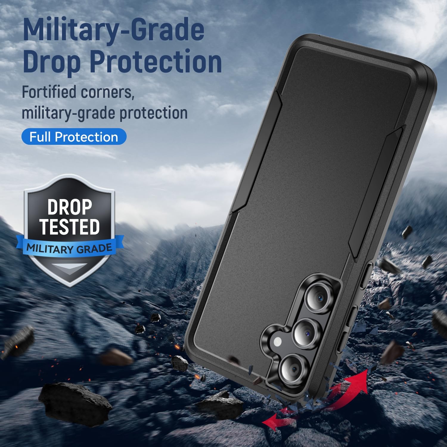for Samsung Galaxy S24 FE Case,with HD Screen Protector [Military Grade Drop Tested] Heavy-Duty Tough Rugged Shockproof Protective Case for Samsung S24 FE, Black