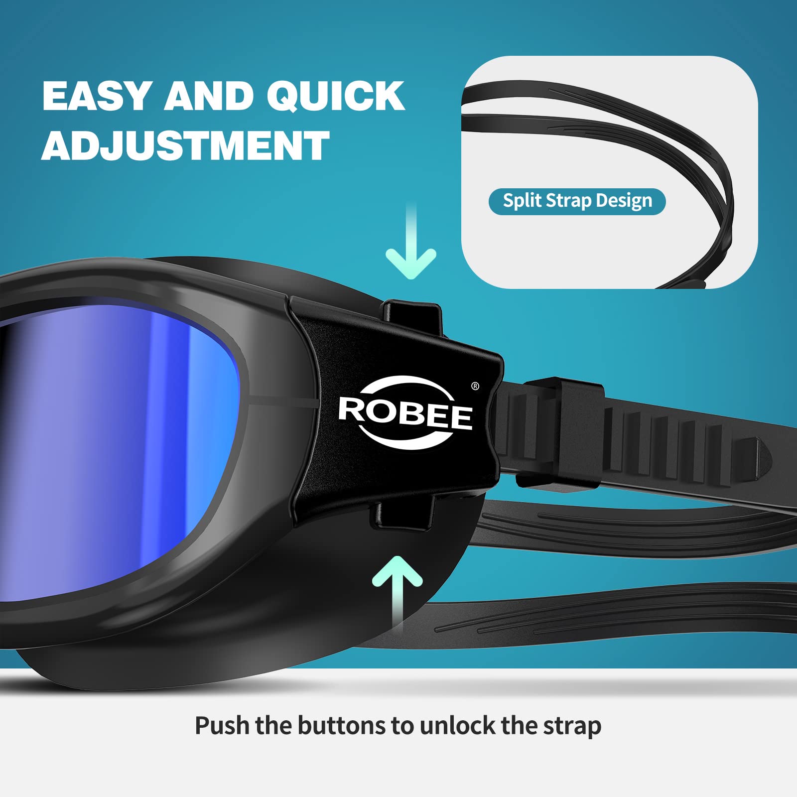 Robee Schwimmbrille, Schwimmkappe und Brillenetui, polarisierte Schwimmbrille, Silikonkappe für Erwachsene, Herren, Damen