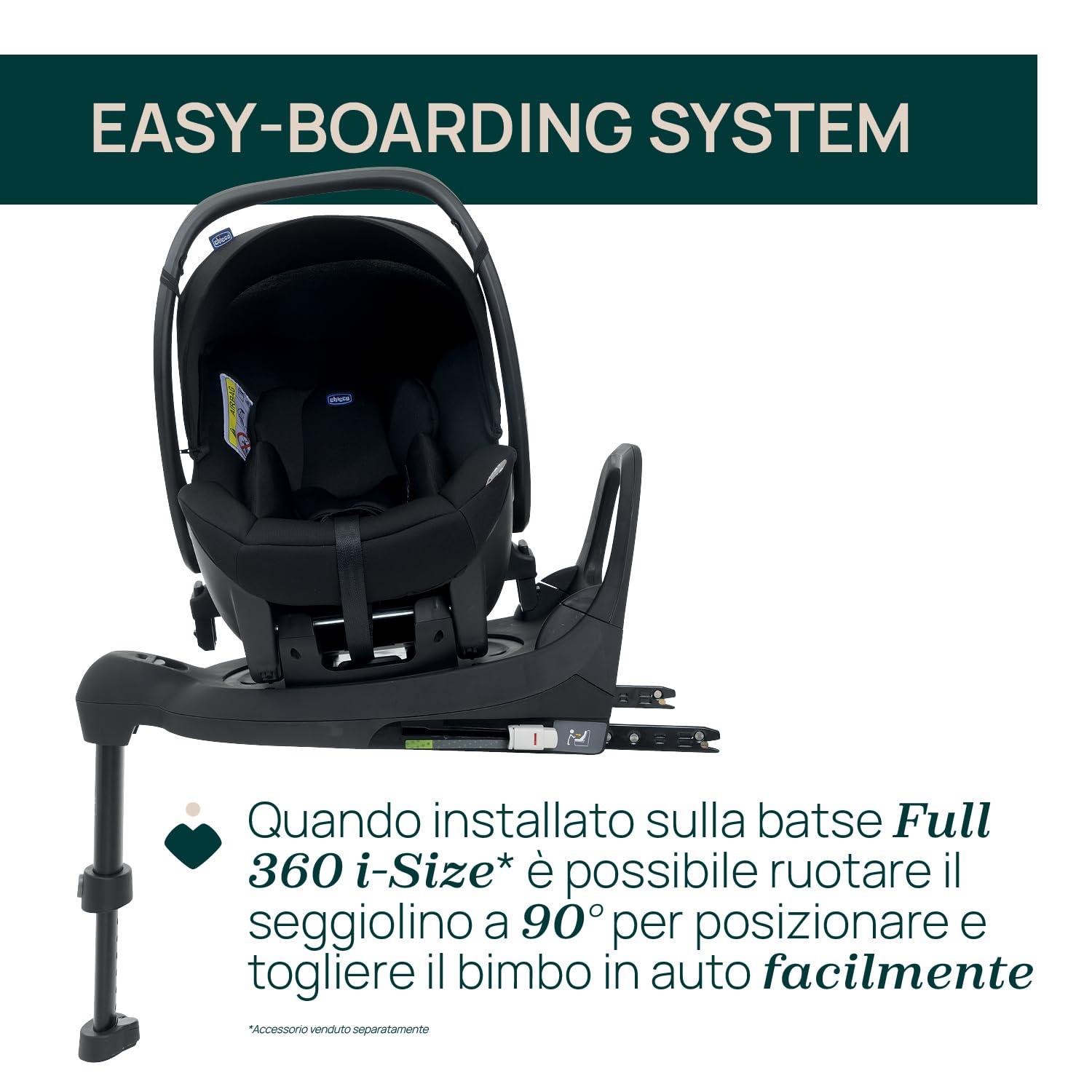 Chicco Kory Essential I-Size Seggiolino Auto dai 40 cm fino agli 85 cm, Gruppo 0+ per Neonati, omologato secondo la normativa ECE R129/03, Facile da Installare, Rotazione a 90°