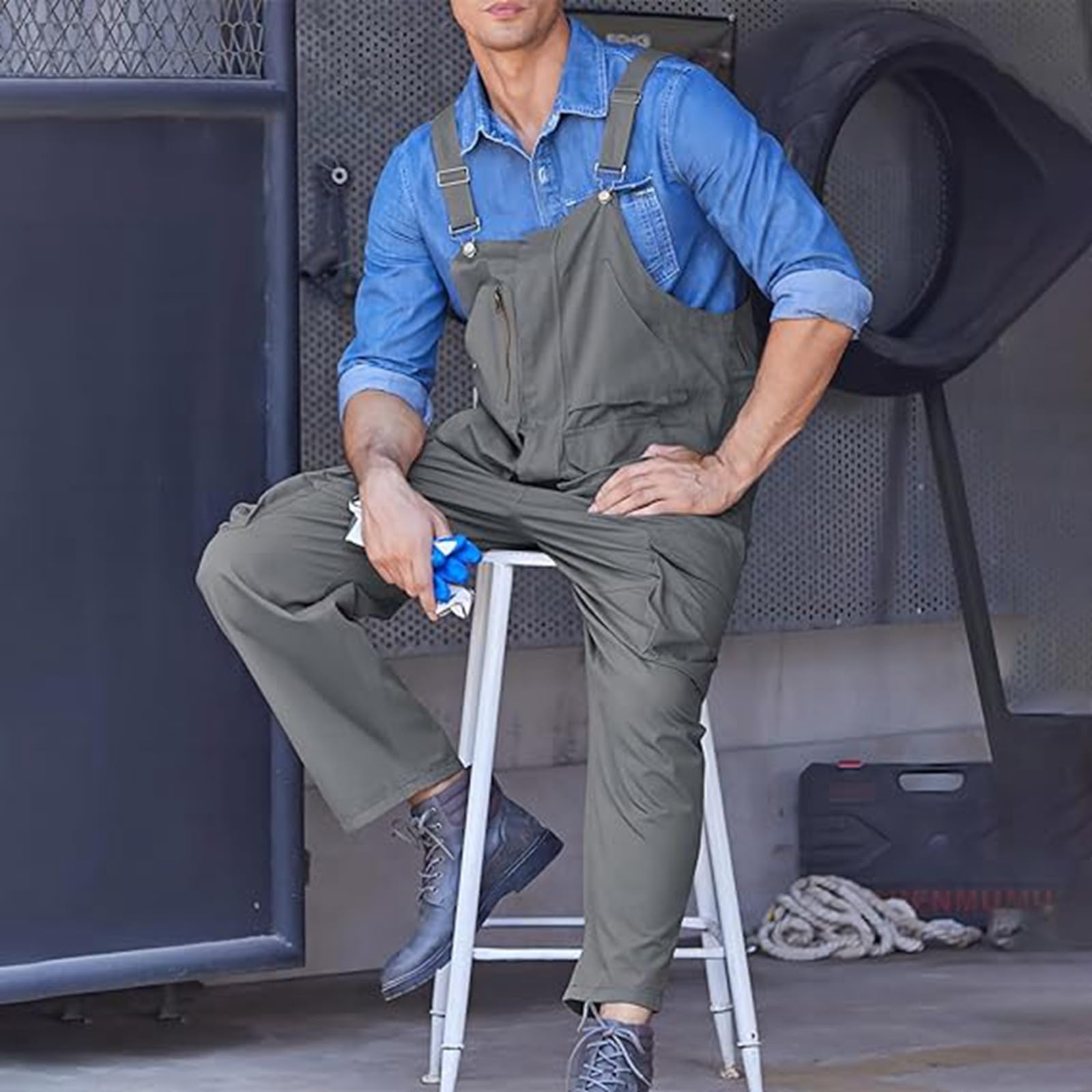 Generisch Peto para hombre, pantalones vaqueros con tirantes ajustables, mono para hombre, con prácticos bolsillos para herramientas, pantalones de trabajo, peto de trabajo, pantalones de moto, de