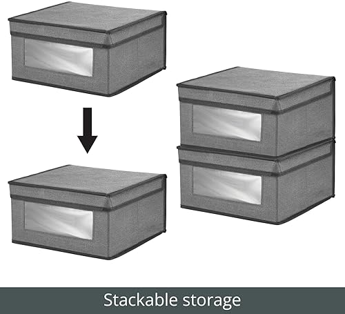 Miniatura 5 de mDesign Caja organizadora de almacenamiento apilable de tela mediana con ventana frontal, tapa para dormitorio, oficina, organización de vestíbulo,