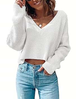 Zeagoo Women Long Sleeve Tops Waffle Knit Shirts Fashion